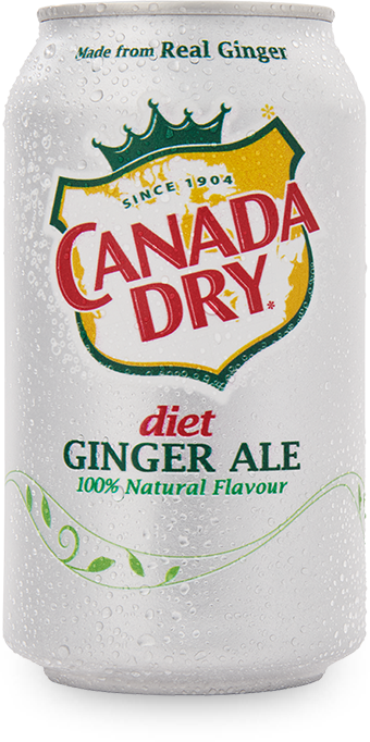 A can of Canada Dry Diet Ginger Ale, the label reads: Made from Real Ginger, 100% natural flavour